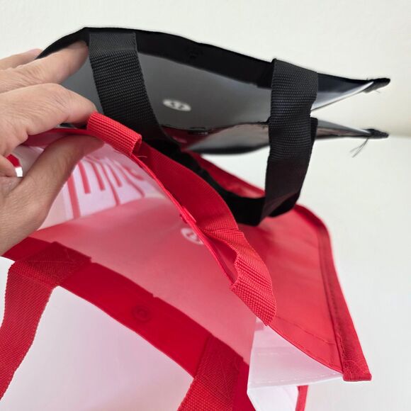 Lululemon Reusable Tote Bags Set of 2 Red and Black Snap Closure - Picture 4 of 8